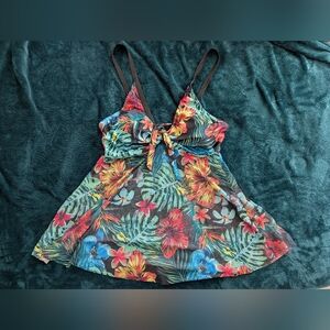 Floral Print Women's Size 0XL Mesh Tankini Top